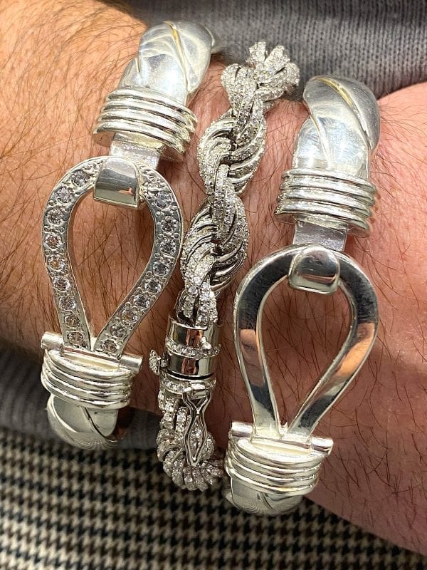 Gents Silver Single Cz Stone Hook Bangle - Smiths Jewellers