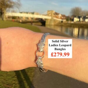 Ladies Silver Leopard Head Bangles
