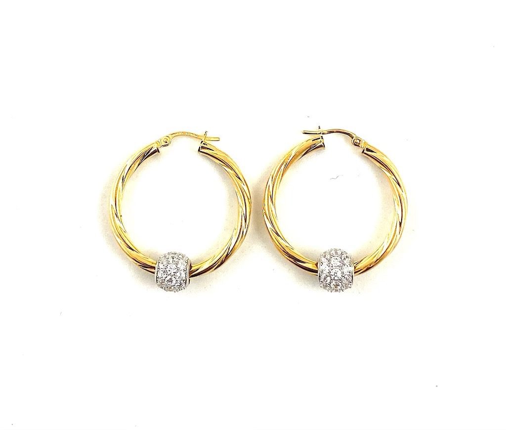 Crystal Starburst Mid-Size Hoop Earrings - Gold
